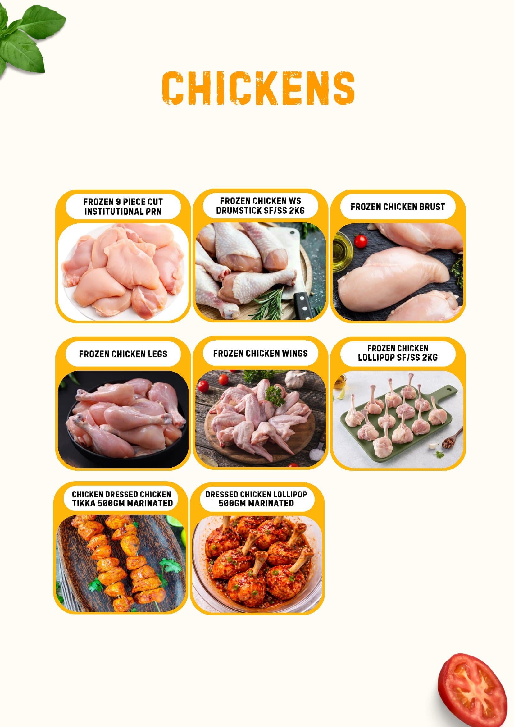 Chickens product range